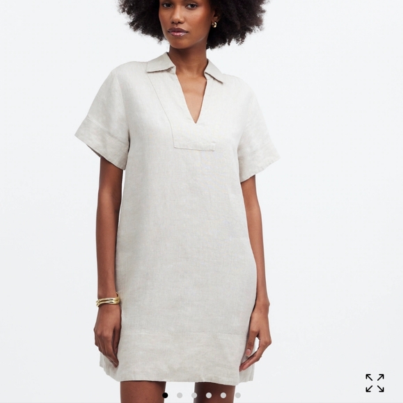 Madewell V-Neck Mini Dress in 100% Linen Beige Sz XS NQ627 - Picture 1 of 10